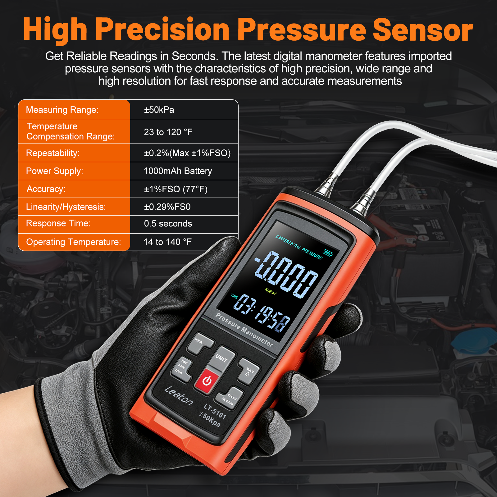 Manometer, Professional Air Pressure Meter, Dual-Port HVAC
