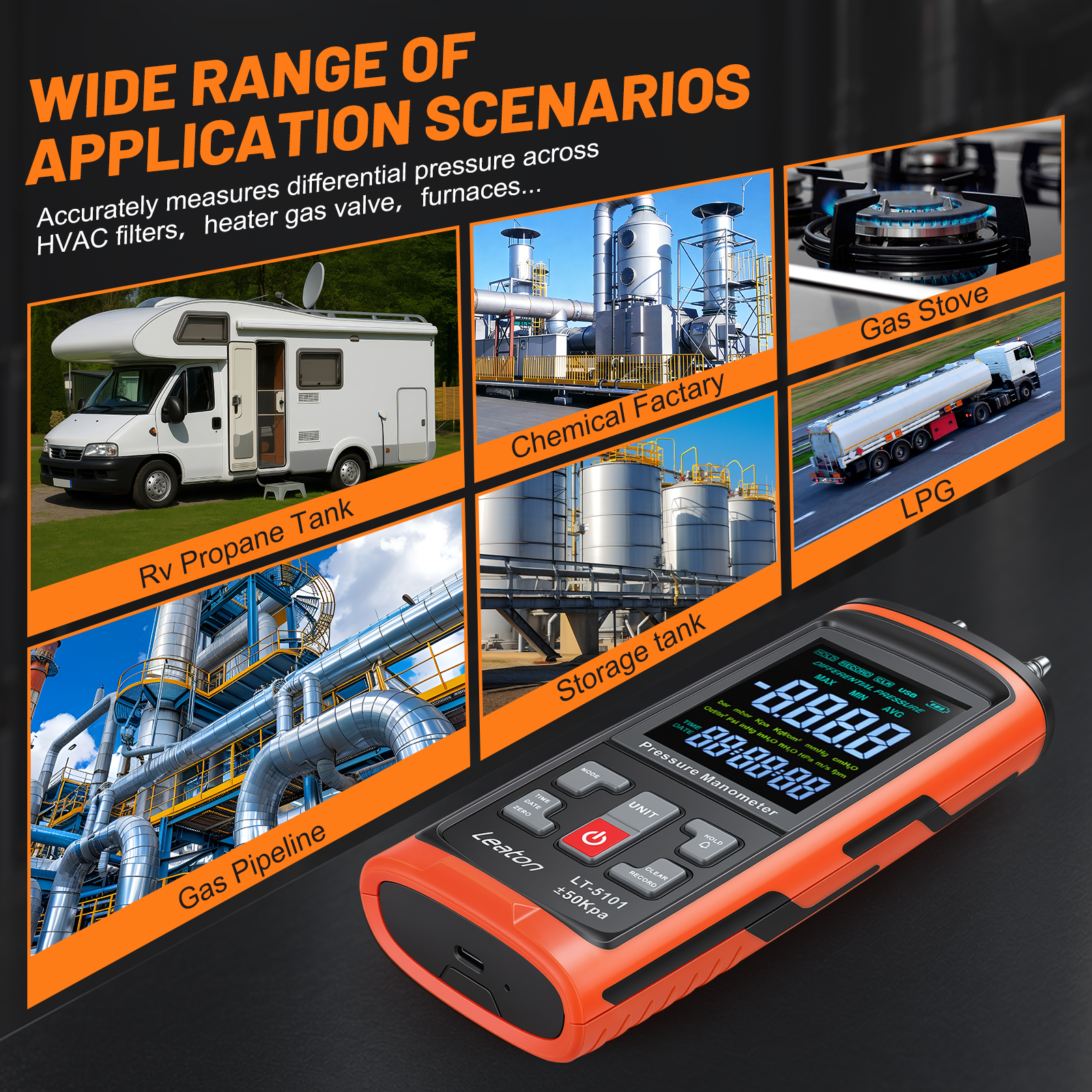 Manometer, Professional Air Pressure Meter, Dual-Port HVAC
