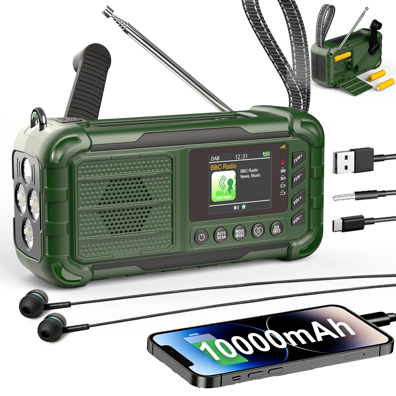 Emergency NOAA Weather Radio, 10000mAh Solar Hand Crank Radio with AM/FM