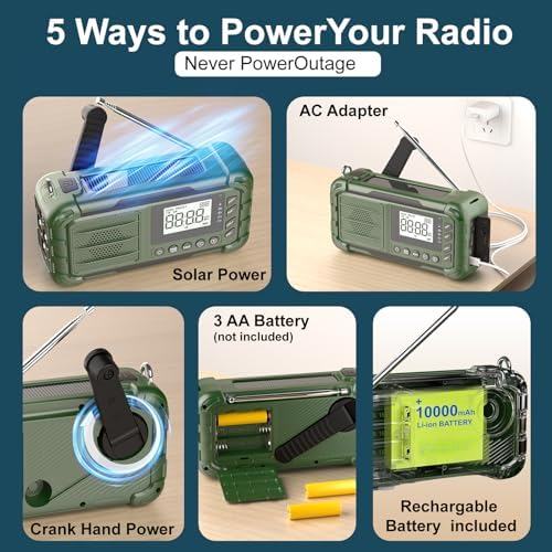Emergency NOAA Weather Radio, 10000mAh Solar Hand Crank Radio with AM/FM