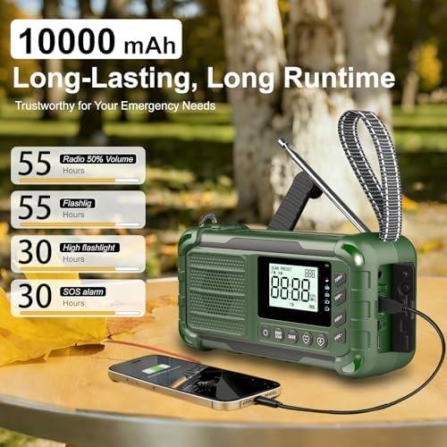 Emergency NOAA Weather Radio, 10000mAh Solar Hand Crank Radio with AM/FM